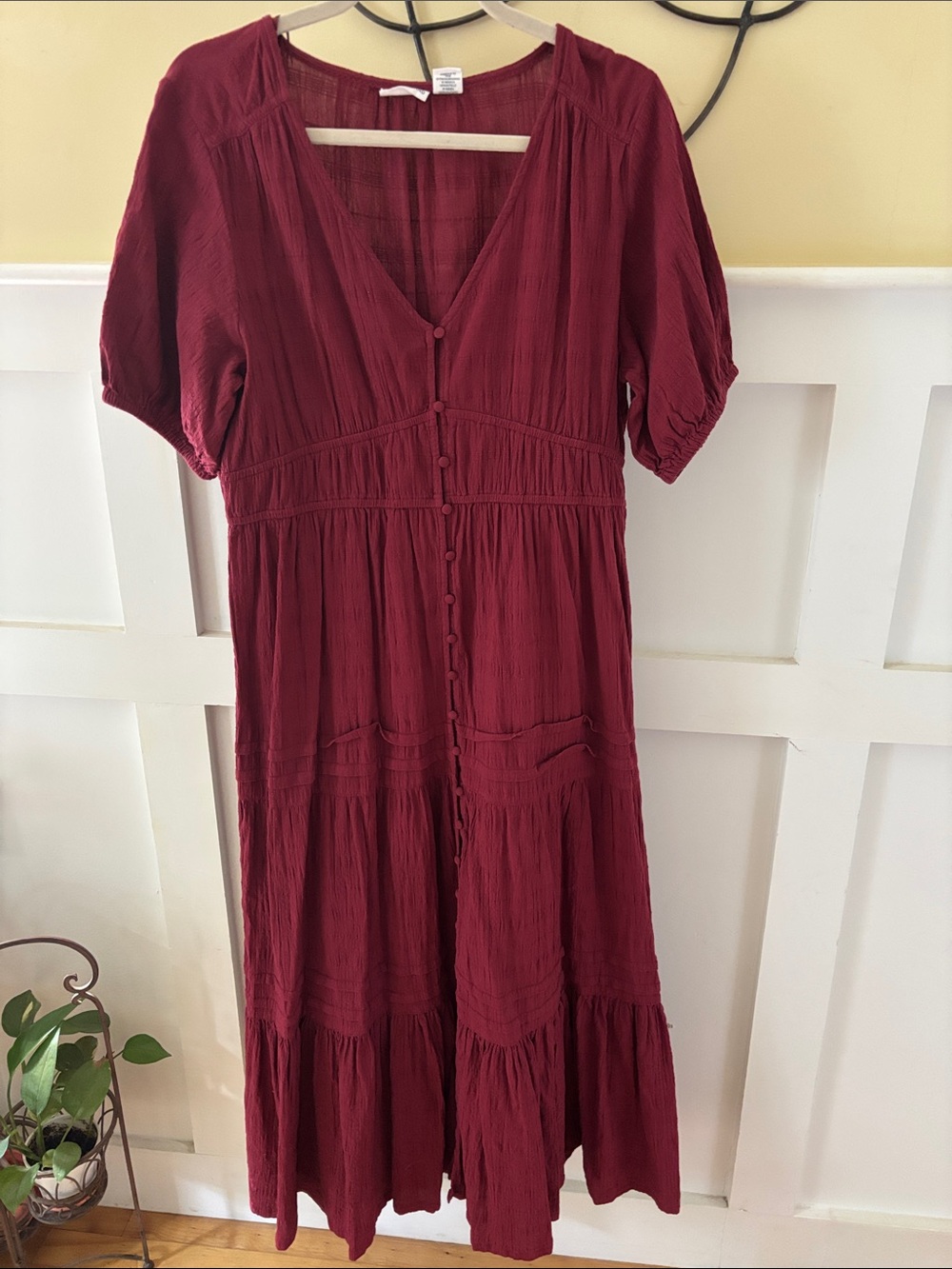 Lucky Brand Burgundy Button-Front Maxi Dress
